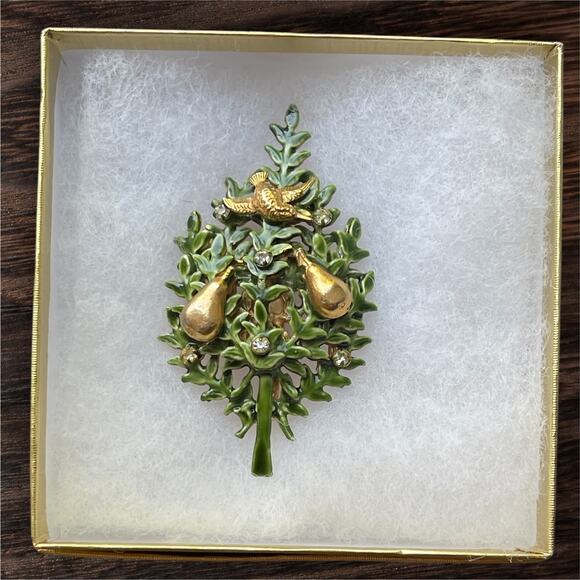 Vintage Christmas Tree Brooch Signed Original By Robert Partridge In A Pear Tree - Picture 6 of 8